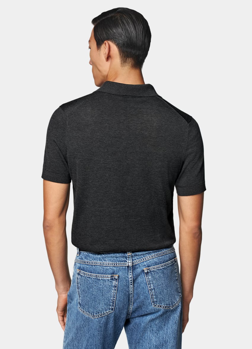 SUITSUPPLY Californian Cotton & Mulberry Silk Dark Grey Buttonless Polo