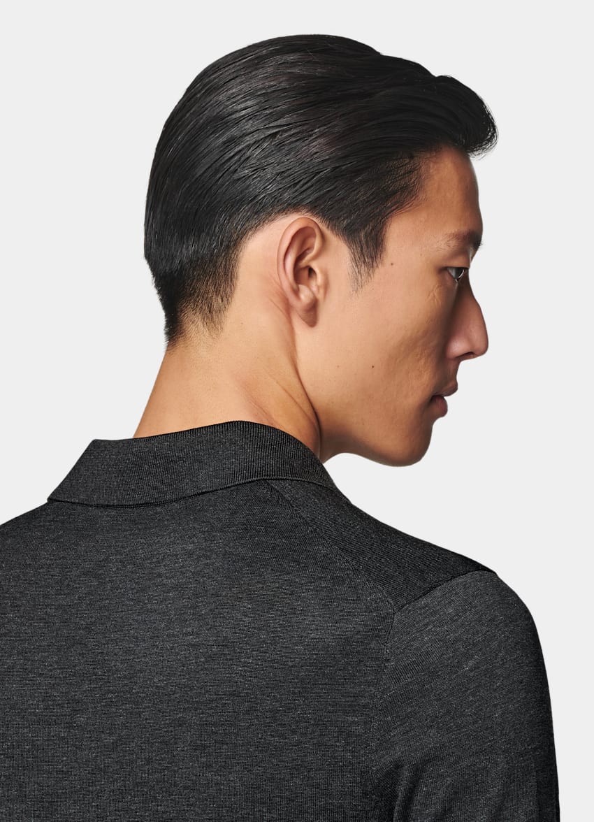 SUITSUPPLY Californian Cotton & Mulberry Silk Dark Grey Buttonless Polo