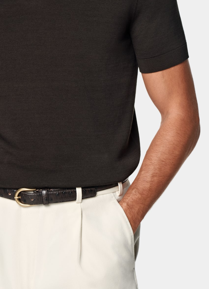 SUITSUPPLY Californian Cotton & Mulberry Silk Dark Brown Buttonless Polo