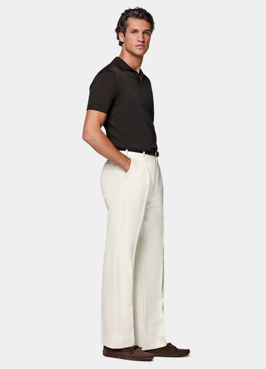 SUITSUPPLY Californian Cotton & Mulberry Silk Dark Brown Buttonless Polo