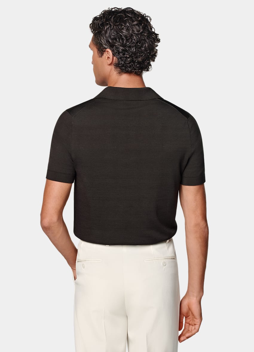 SUITSUPPLY Californian Cotton & Mulberry Silk Dark Brown Buttonless Polo