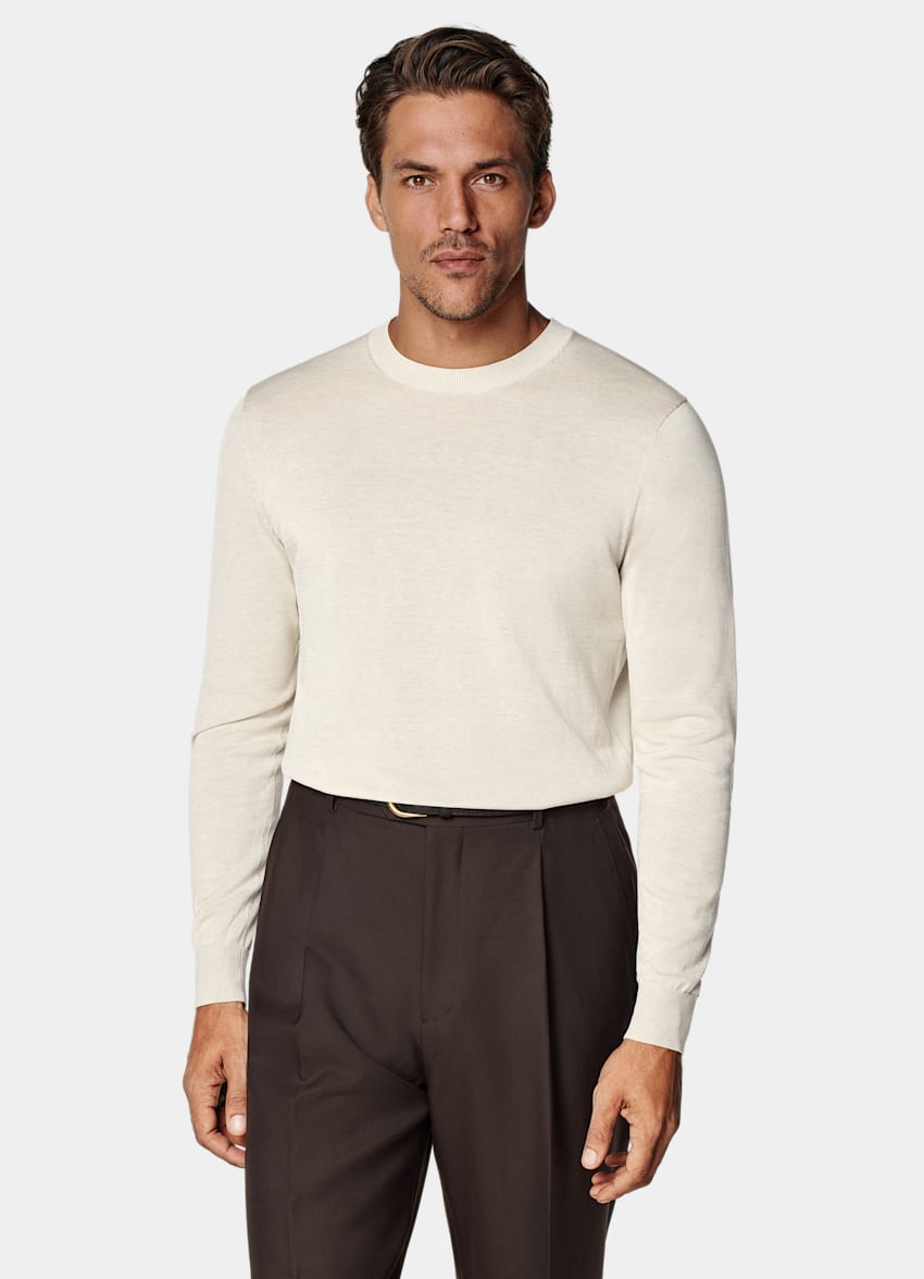 SUITSUPPLY Californian Cotton & Mulberry Silk Sand Crewneck