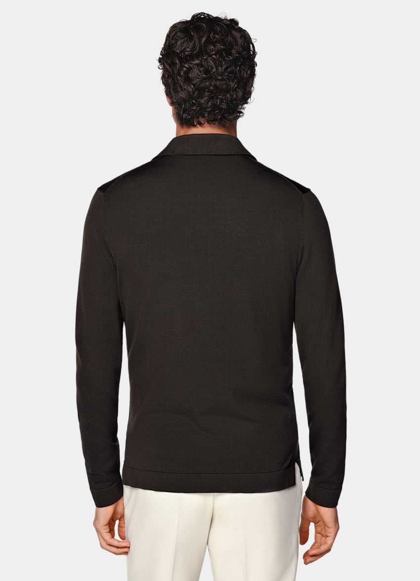 SUITSUPPLY Kalifornische Baumwolle und Maulbeerseide Polo-Cardigan dunkelbraun Langarm