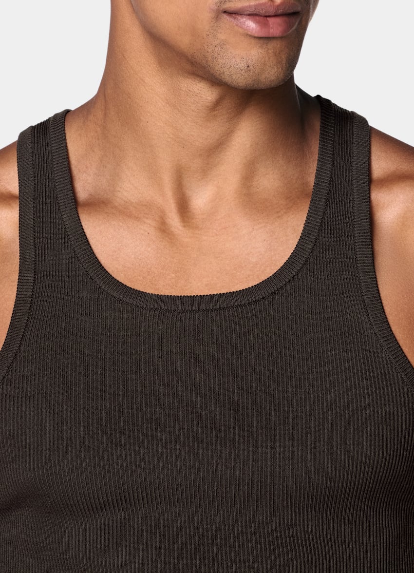 SUITSUPPLY Cotton Silk Brown Ribbed Tank Top