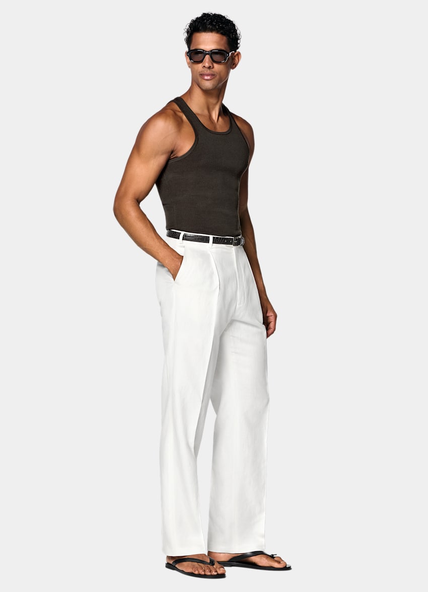 SUITSUPPLY Cotton Silk Brown Ribbed Tank Top