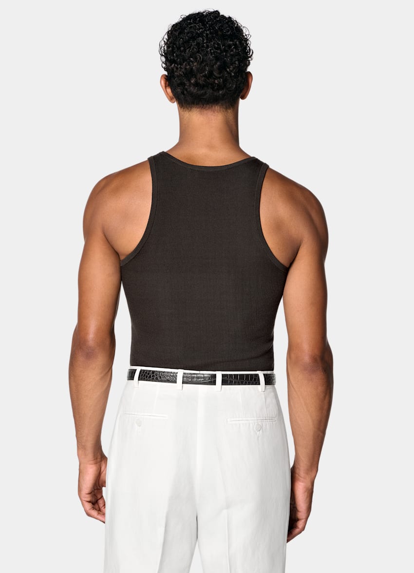 SUITSUPPLY Cotton Silk Brown Ribbed Tank Top