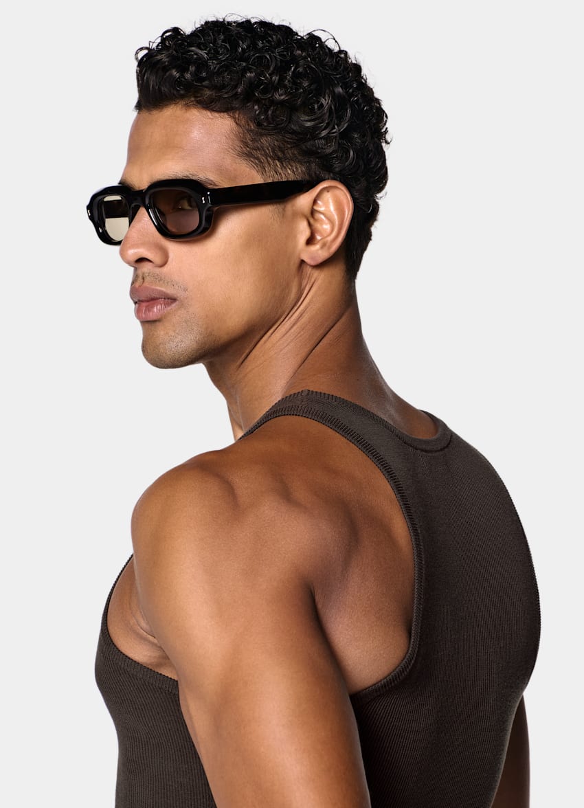 SUITSUPPLY Cotton Silk Brown Ribbed Tank Top