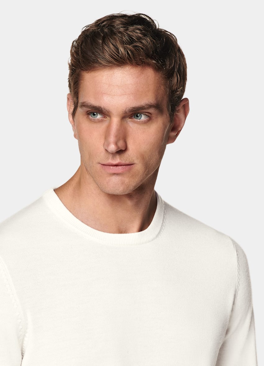 SUITSUPPLY Pure laine Pull col rond Merino blanc cassé