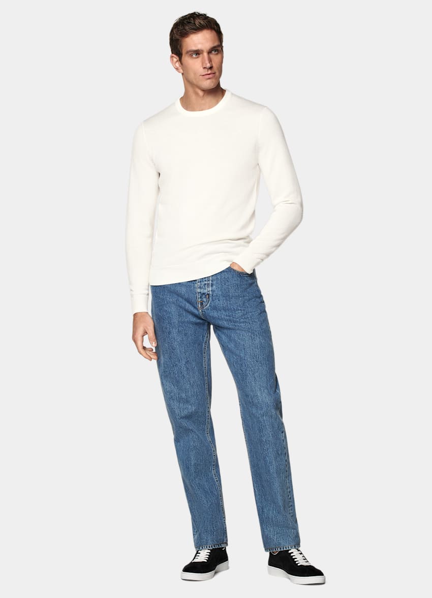 SUITSUPPLY Pure laine Pull col rond Merino blanc cassé