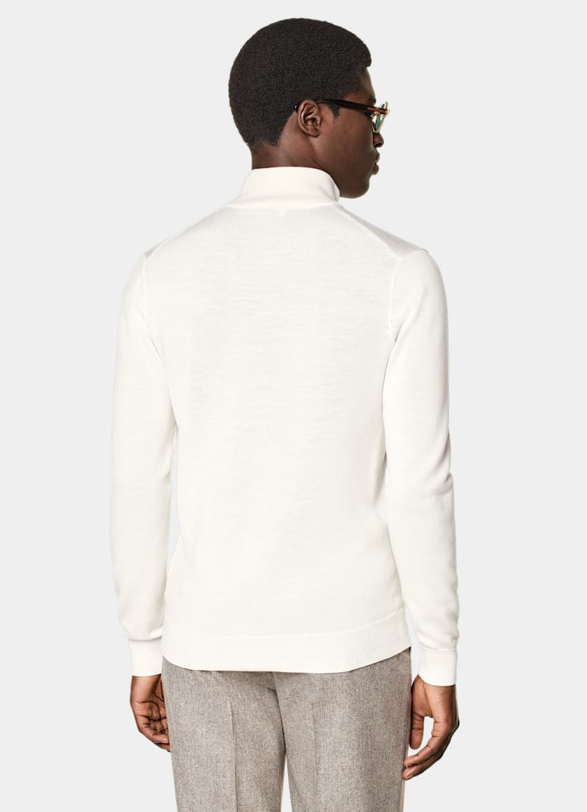 Off White Merino Zip Cardigan in Pure Wool SUITSUPPLY Lithuania