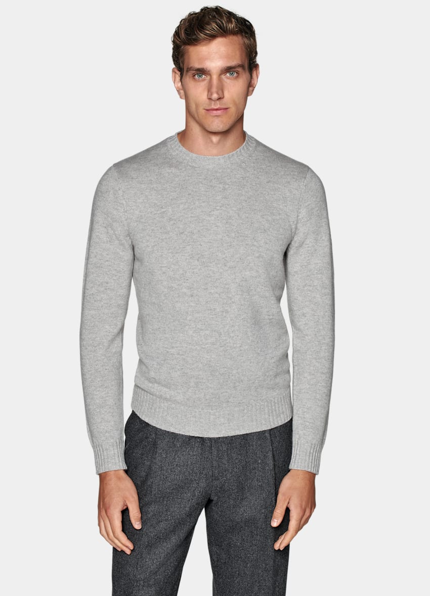 Light Grey Crewneck in Pure Mongolian Cashmere | SUITSUPPLY US