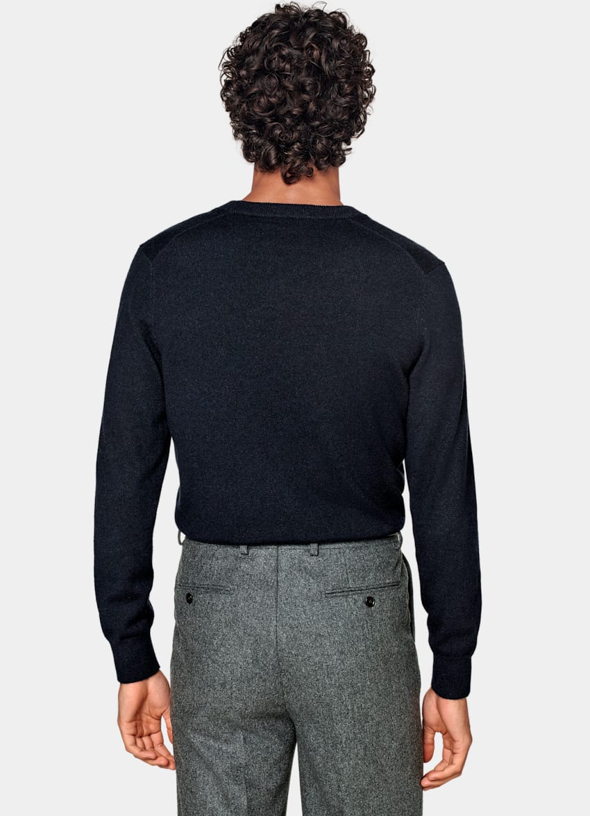 SUITSUPPLY Pure Mongolian Cashmere Navy V-Neck