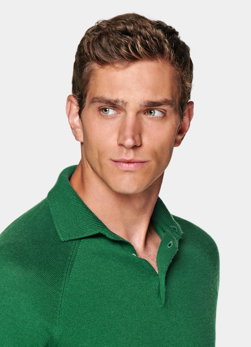 Green Long Sleeve Polo Shirt | Wool Cashmere | Suitsupply Online Store