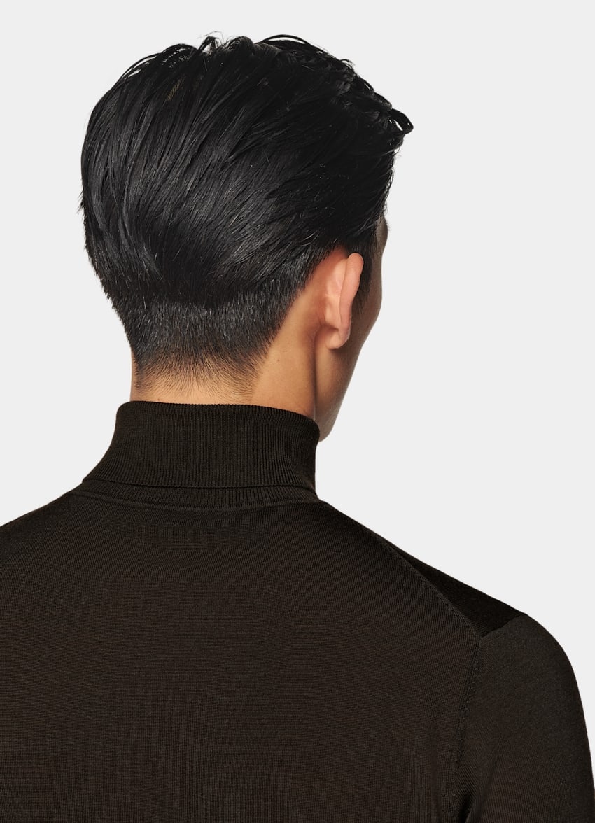 SUITSUPPLY Pura lana Jersey cuello alto marrón oscuro merino