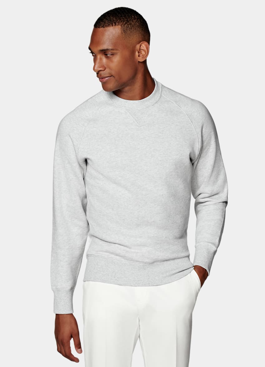 Light Grey Crewneck in Pure Cotton | SUITSUPPLY US