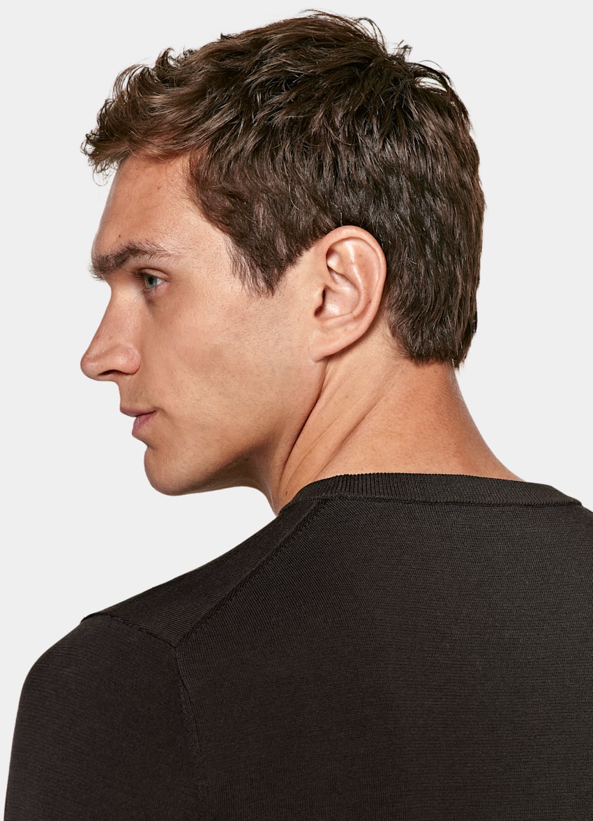 SUITSUPPLY Californian Cotton & Mulberry Silk Dark Brown Crewneck