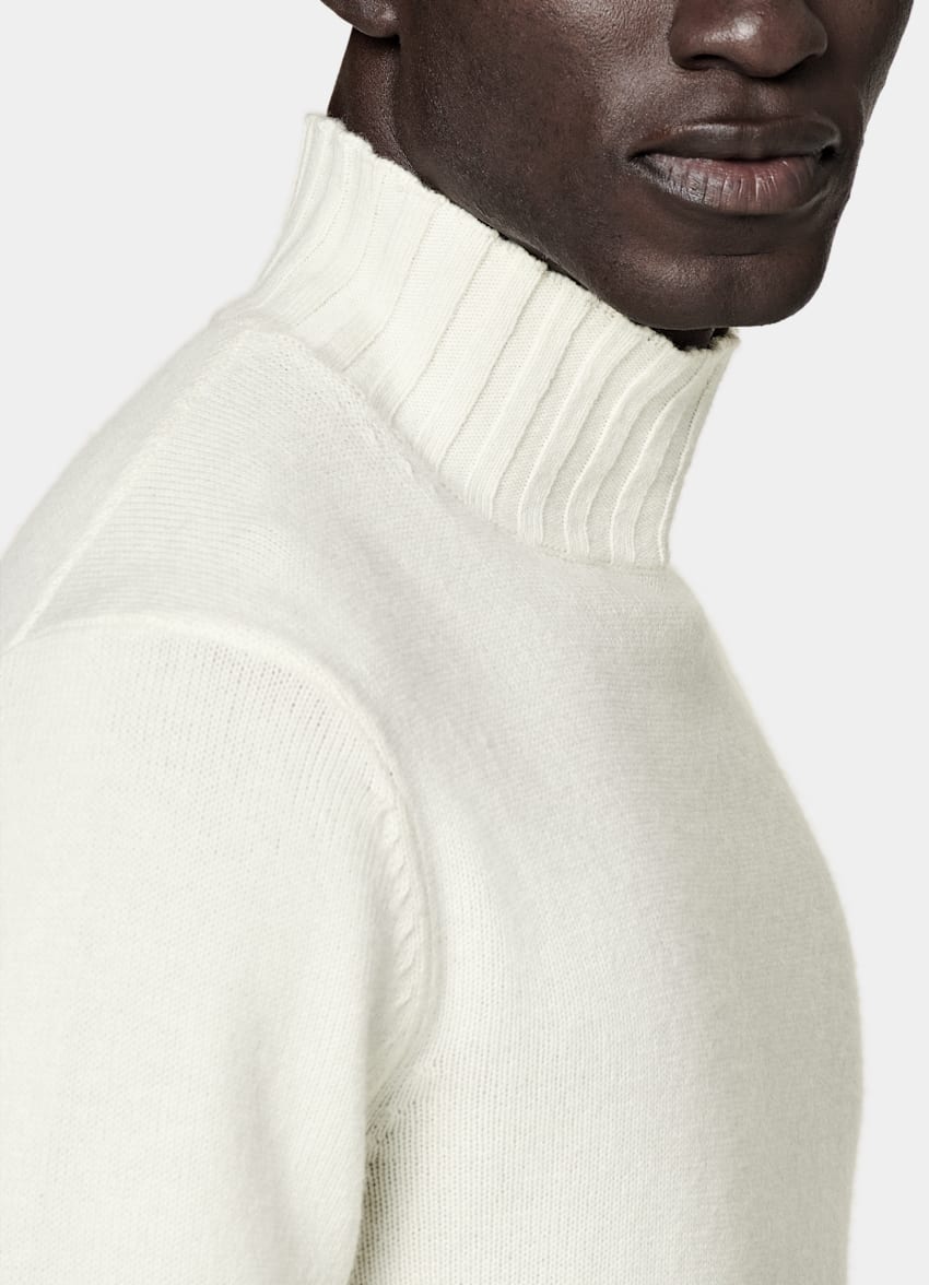 SUITSUPPLY Australian Wool & Mongolian Cashmere Off-White Mock Neck