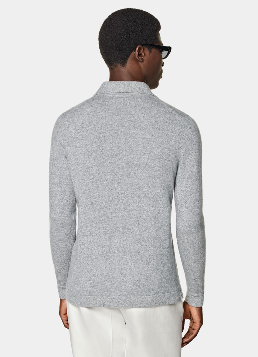 SUITSUPPLY Pure Mongolian Cashmere Grey Long Sleeve Polo Cardigan