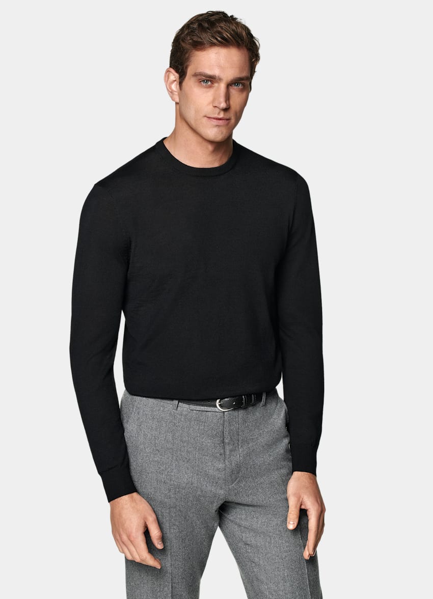 SUITSUPPLY Pure Australian Merino Wool Black Crewneck