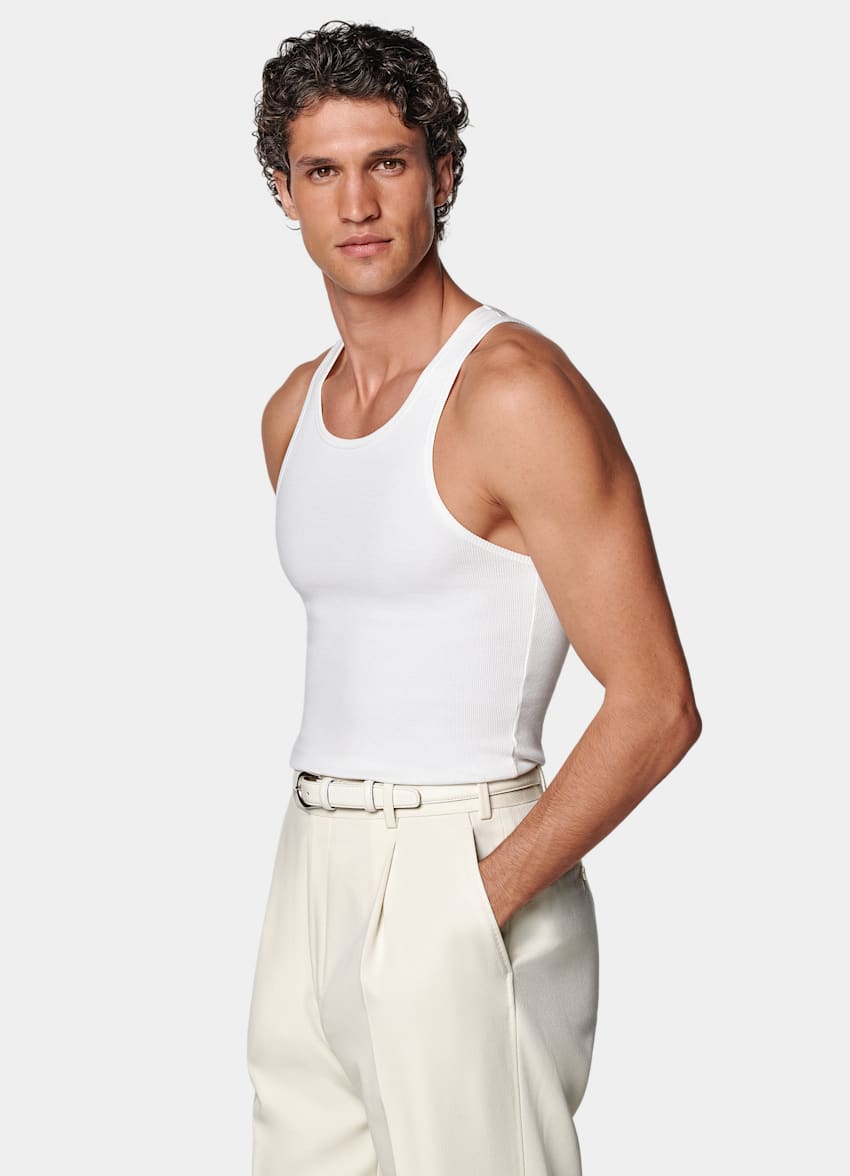 White Ribbed Tank Top in Pure Cotton | SUITSUPPLY