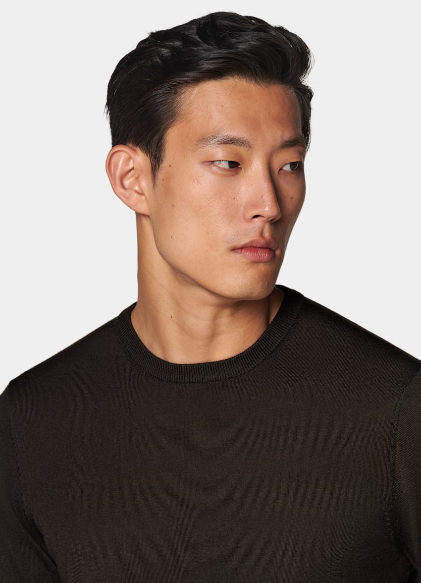 SUITSUPPLY Pure Wool Dark Brown Merino Crewneck