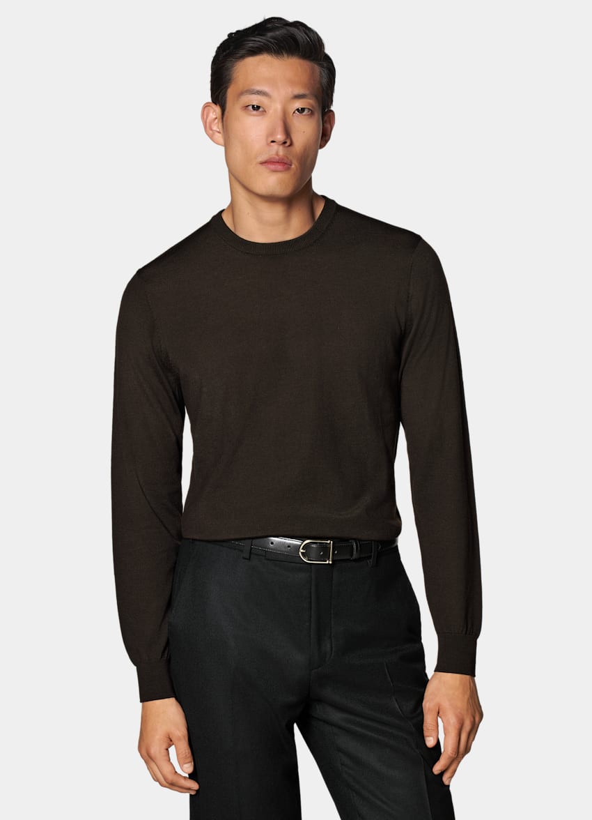 SUITSUPPLY Pure Wool Dark Brown Merino Crewneck