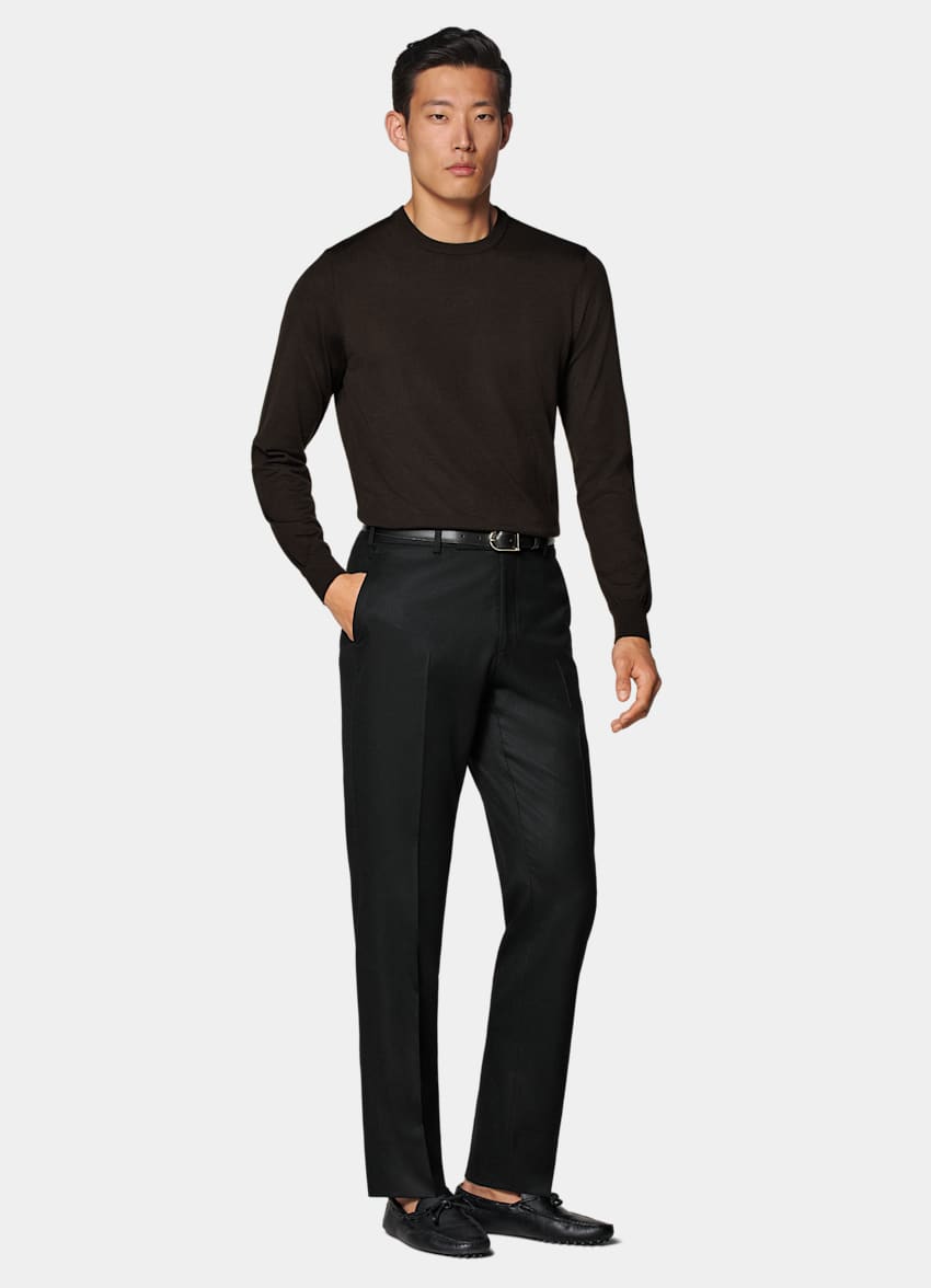 SUITSUPPLY Pure Wool Dark Brown Merino Crewneck