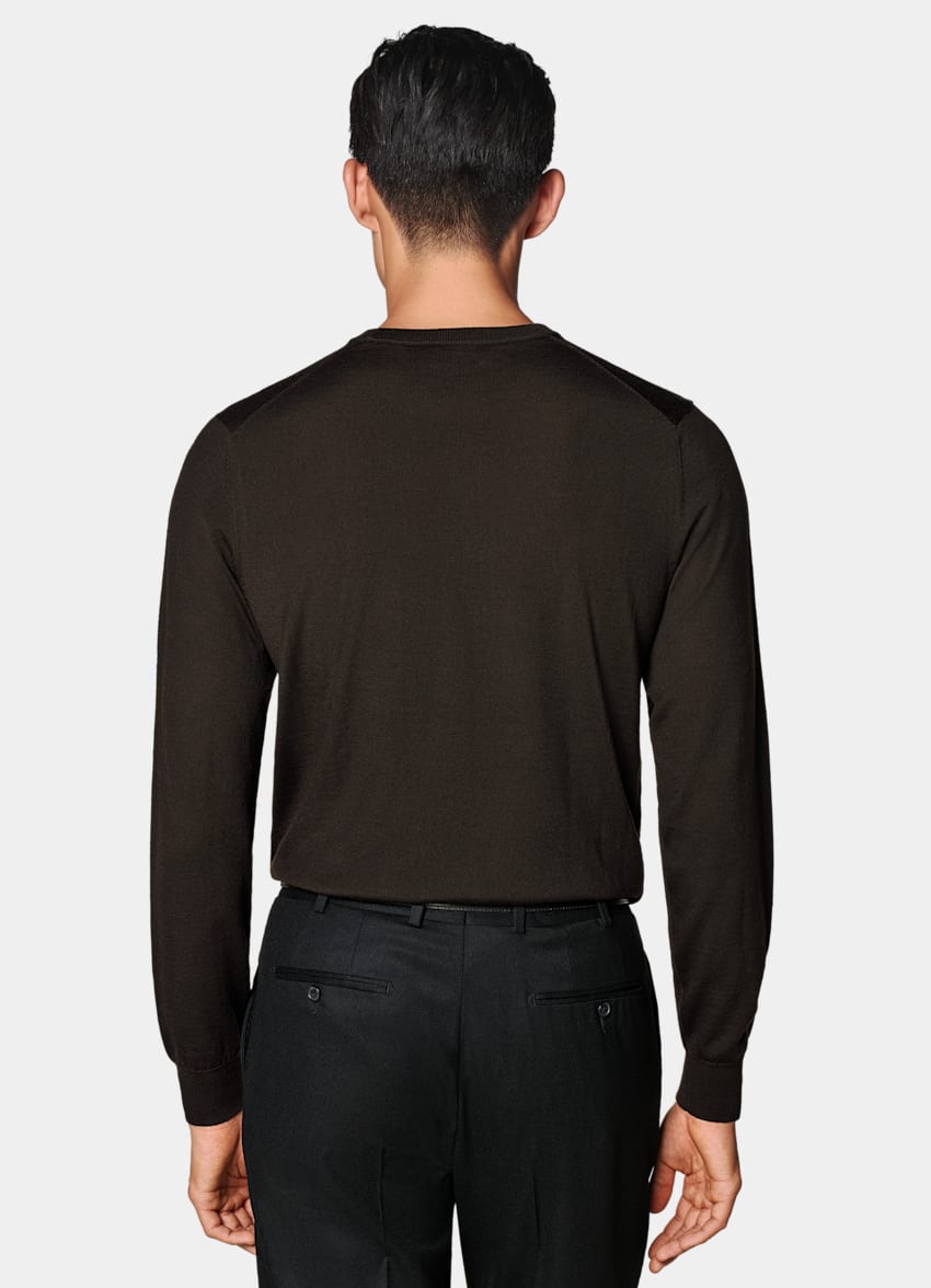 SUITSUPPLY Pure Wool Dark Brown Merino Crewneck