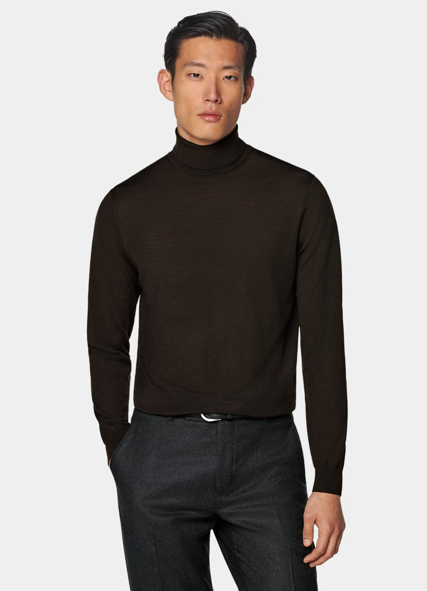 SUITSUPPLY Pure Schurwolle Merino Rollkragenpullover dunkelbraun