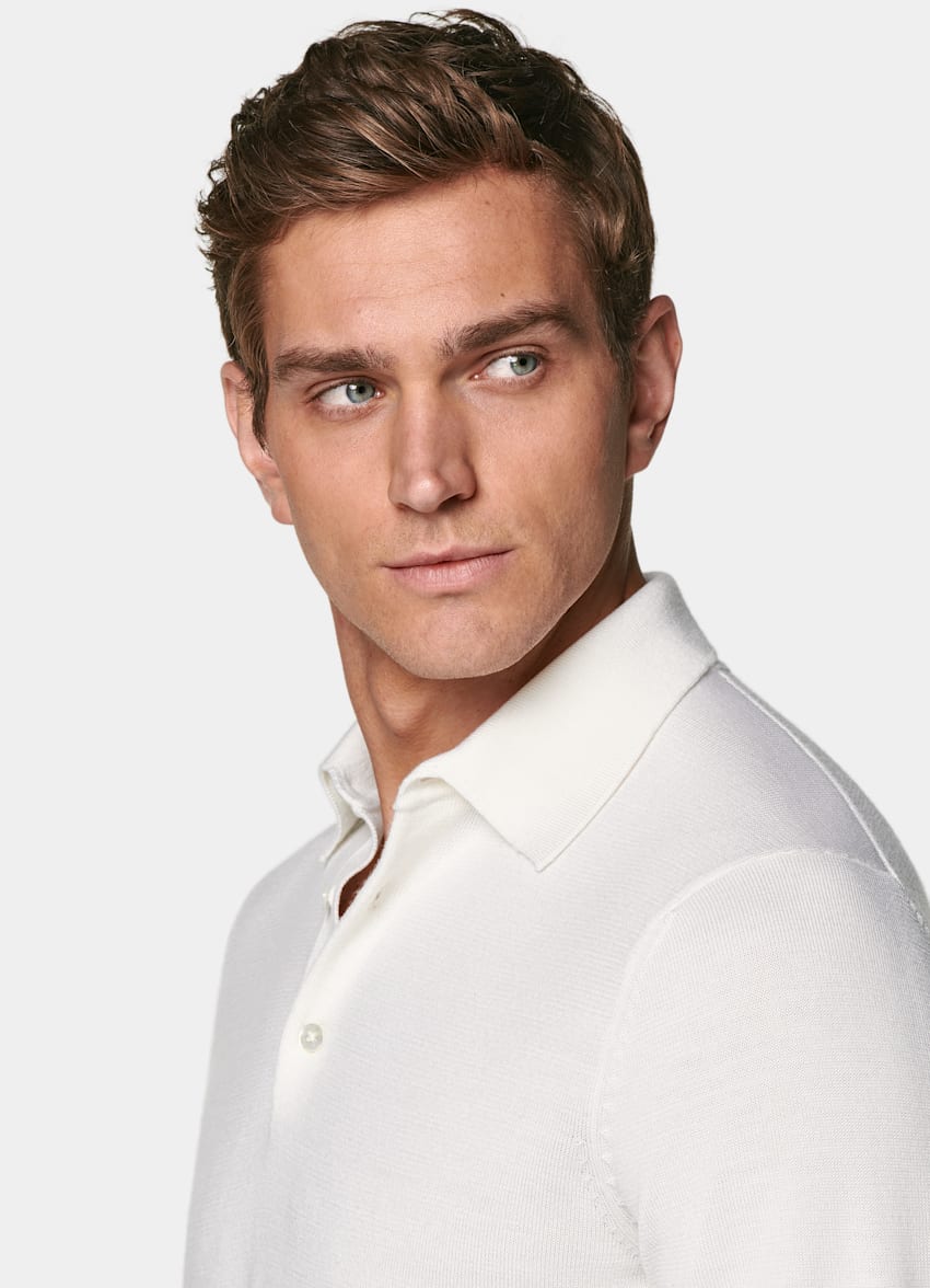 SUITSUPPLY Pure Wool Off-White Merino Long Sleeve Polo