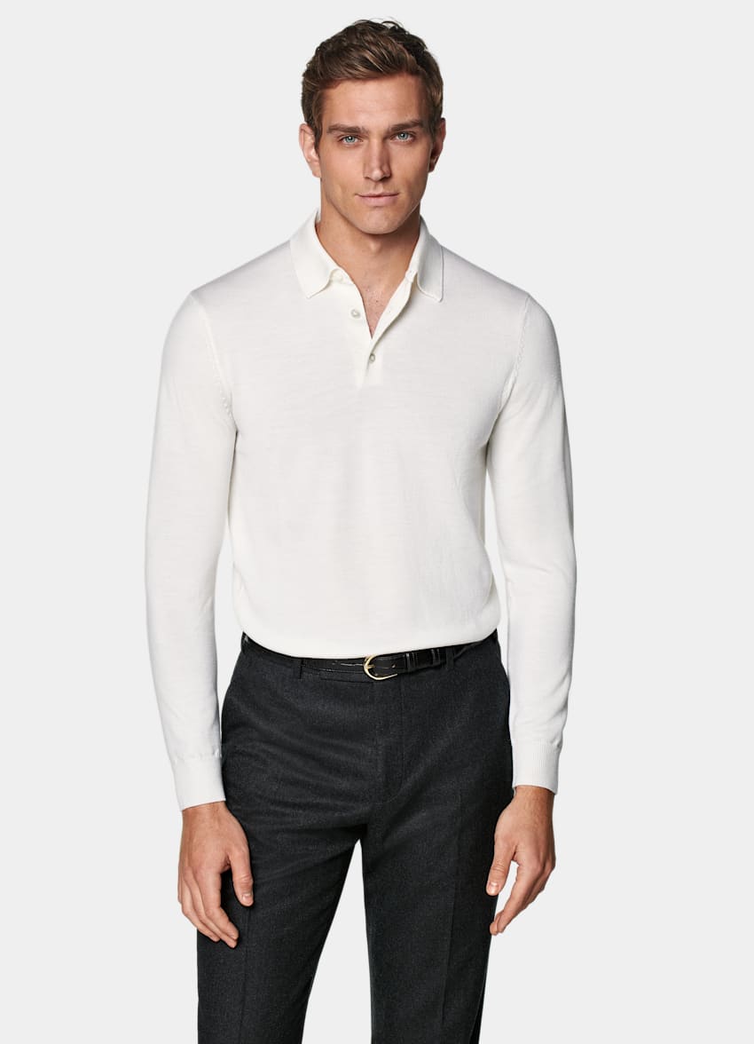 SUITSUPPLY Pure Schurwolle Merino Poloshirt off-white Langarm