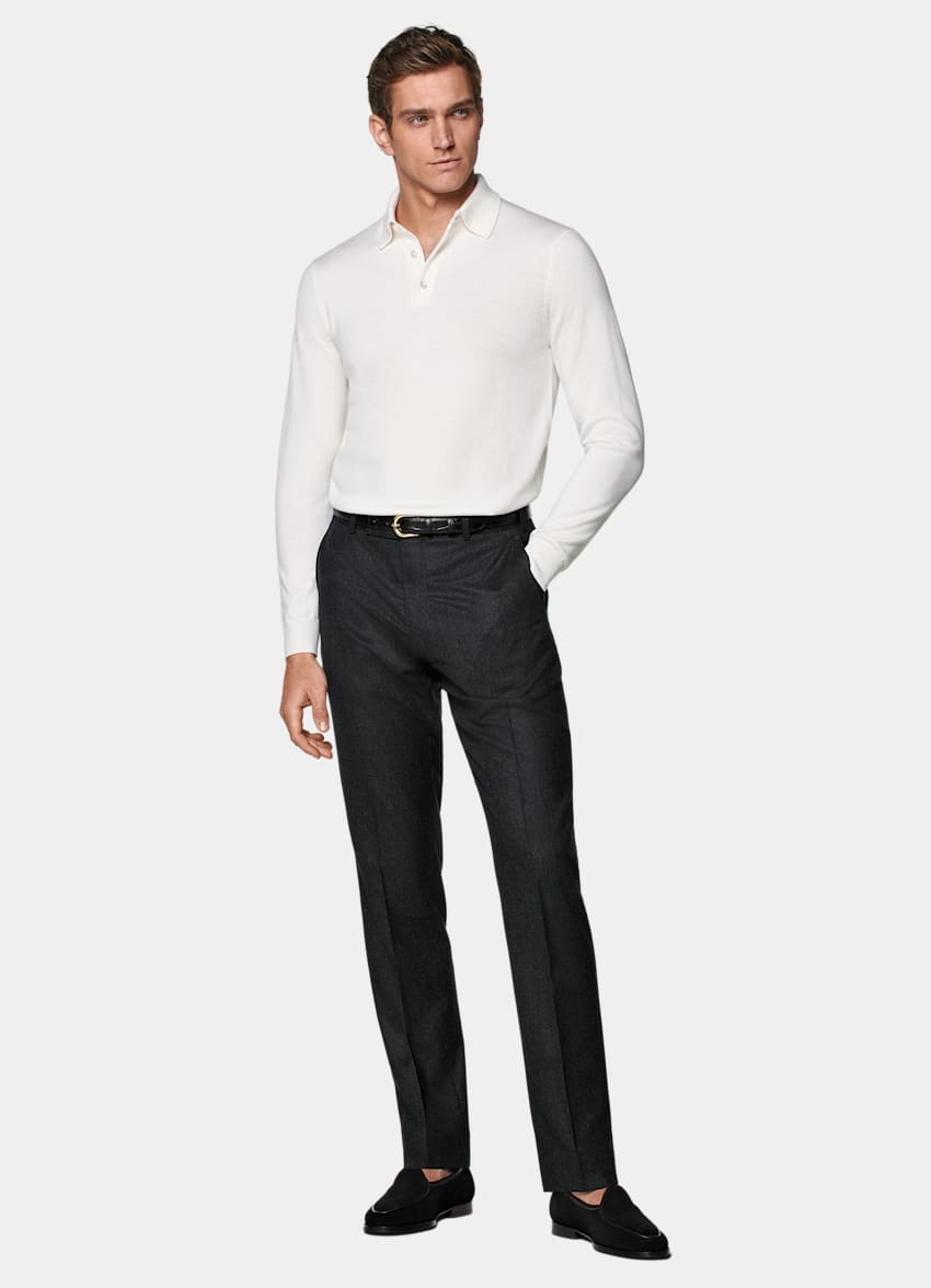 SUITSUPPLY Pure Schurwolle Merino Poloshirt off-white Langarm