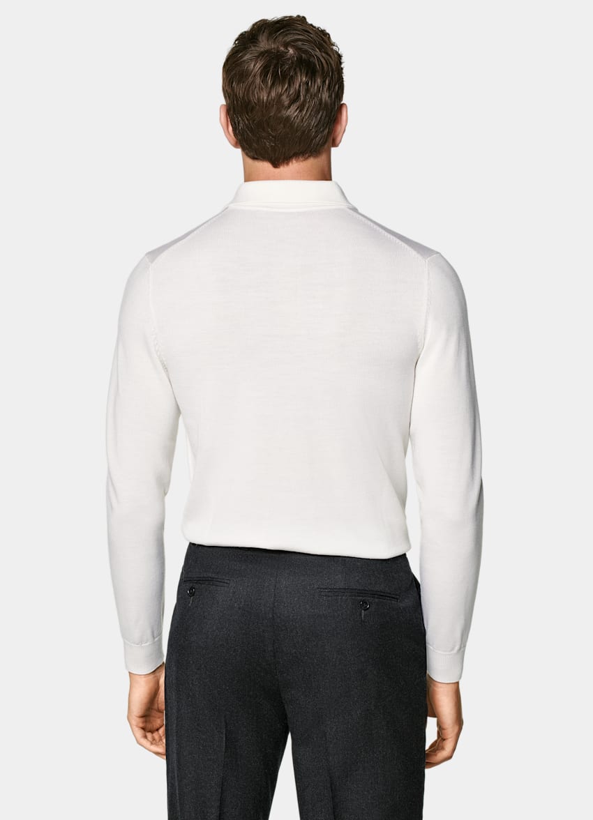 SUITSUPPLY Pure Schurwolle Merino Poloshirt off-white Langarm