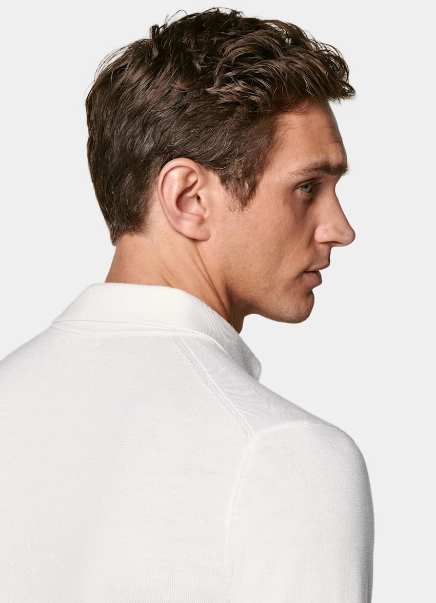 SUITSUPPLY Pure laine Polo manches longues Merino blanc cassé