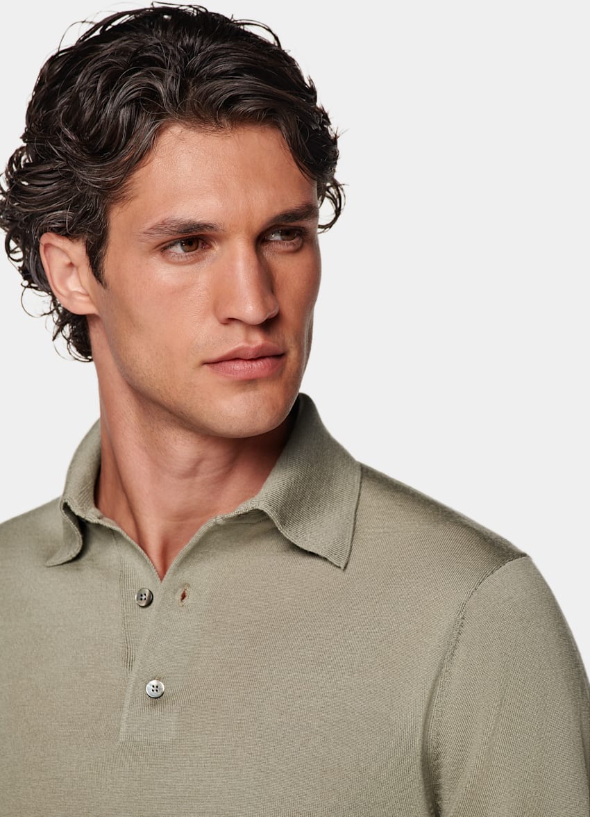 SUITSUPPLY Pure Wool Light Green Merino Long Sleeve Polo