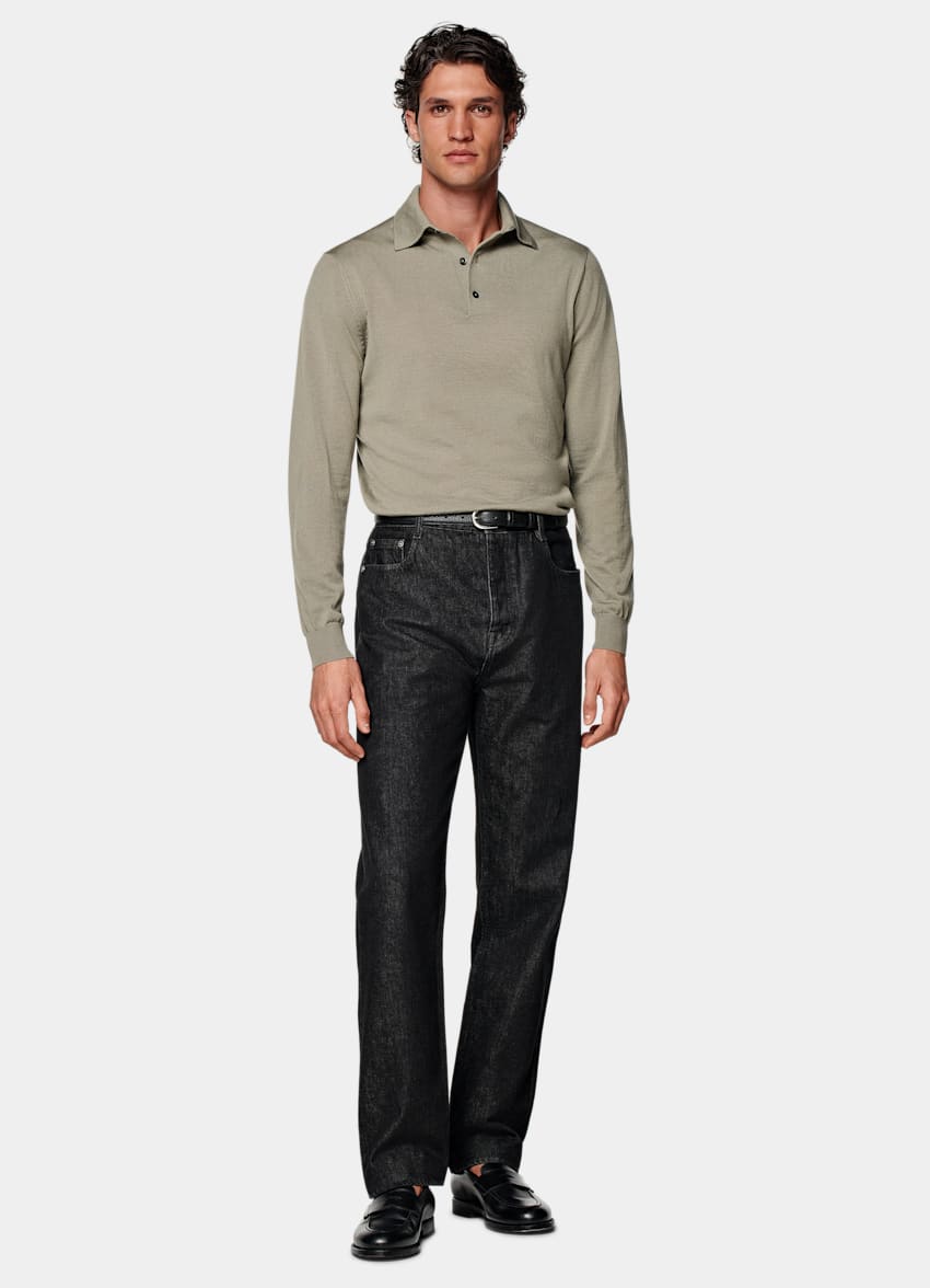 SUITSUPPLY Pure Wool Light Green Merino Long Sleeve Polo