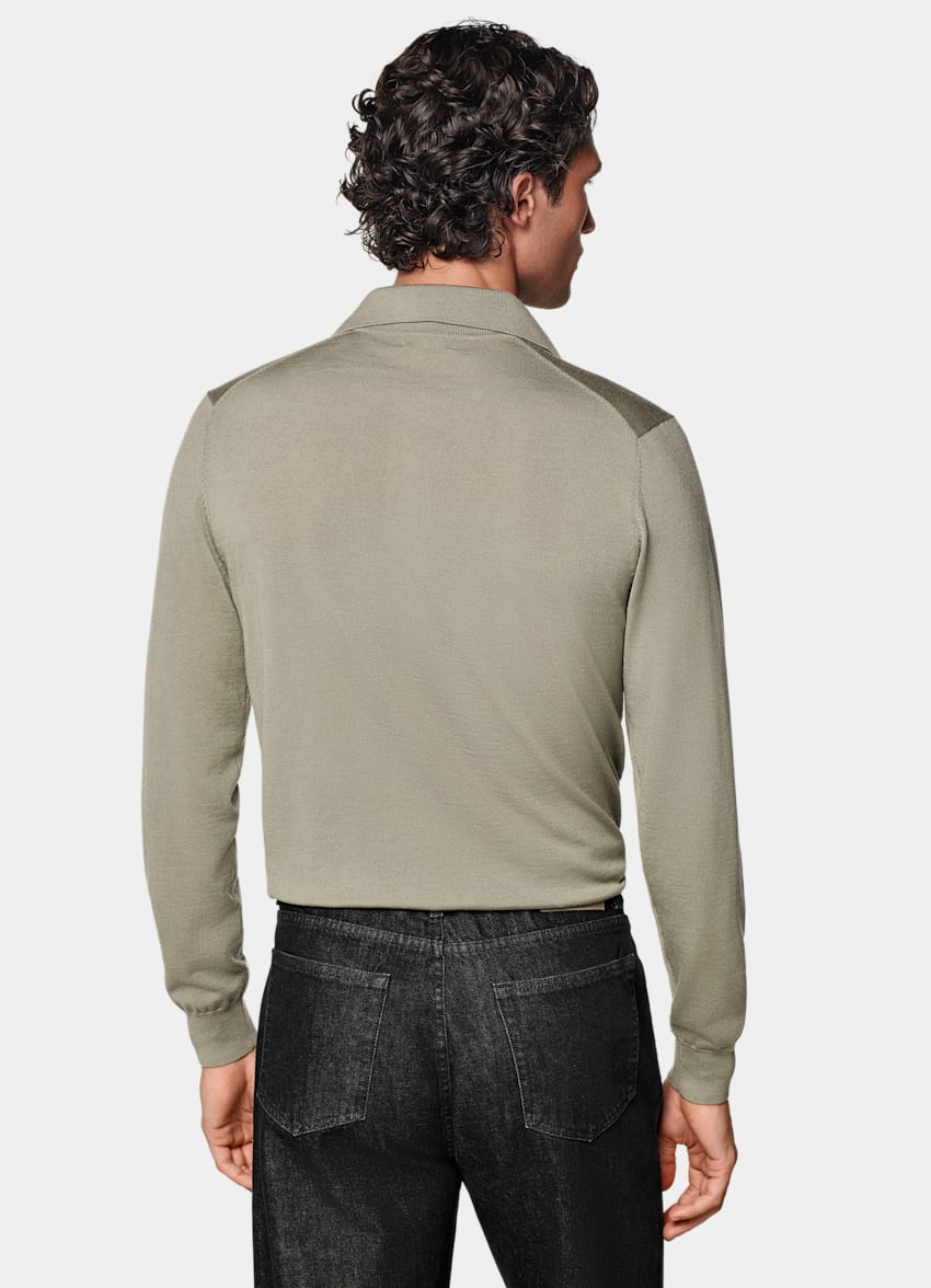 SUITSUPPLY Pure Wool Light Green Merino Long Sleeve Polo