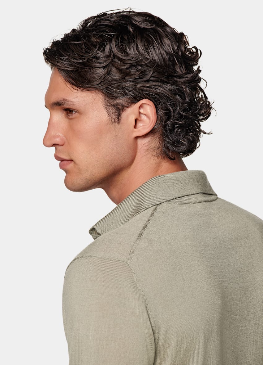 SUITSUPPLY Pure Wool Light Green Merino Long Sleeve Polo