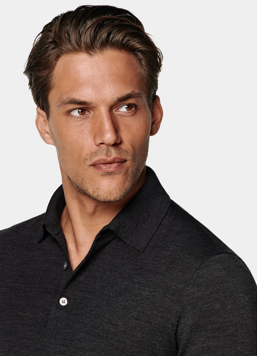 SUITSUPPLY Pura lana Polo de manga larga gris oscuro merino