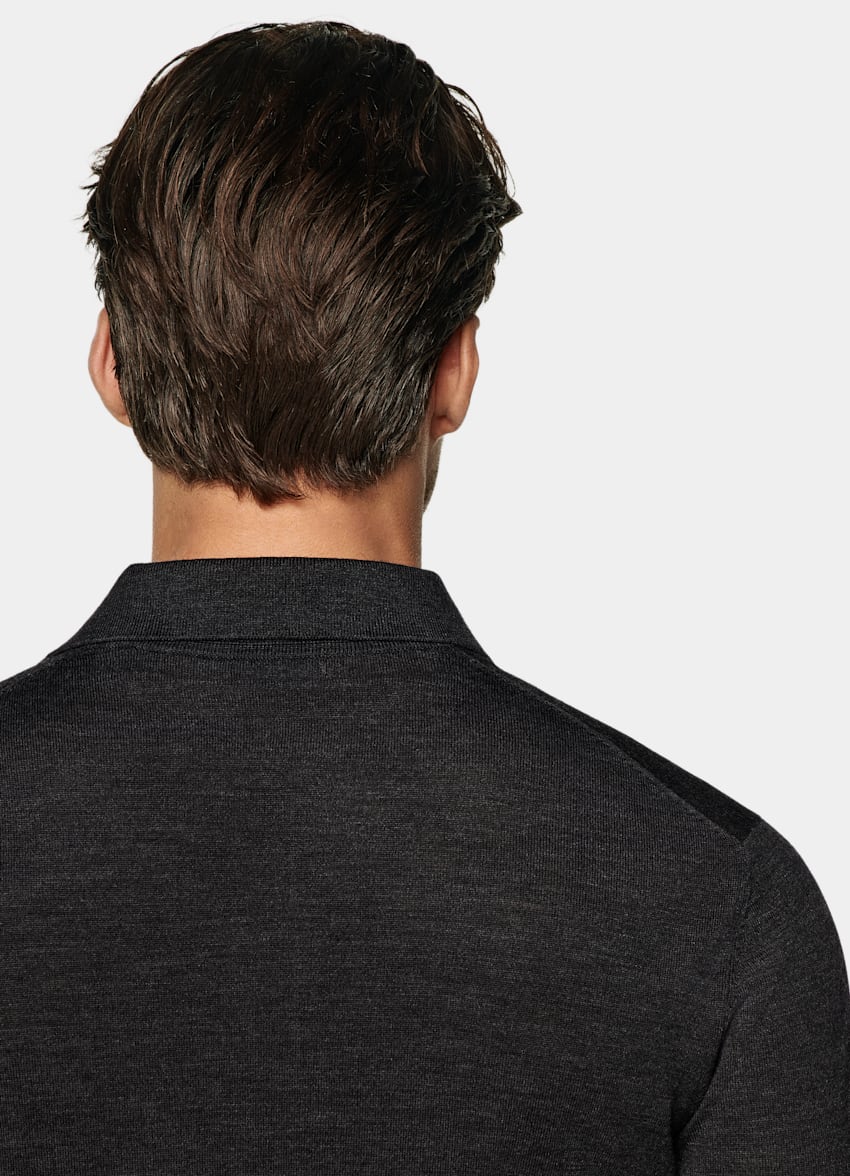 SUITSUPPLY Pure Wool Dark Grey Merino Long Sleeve Polo