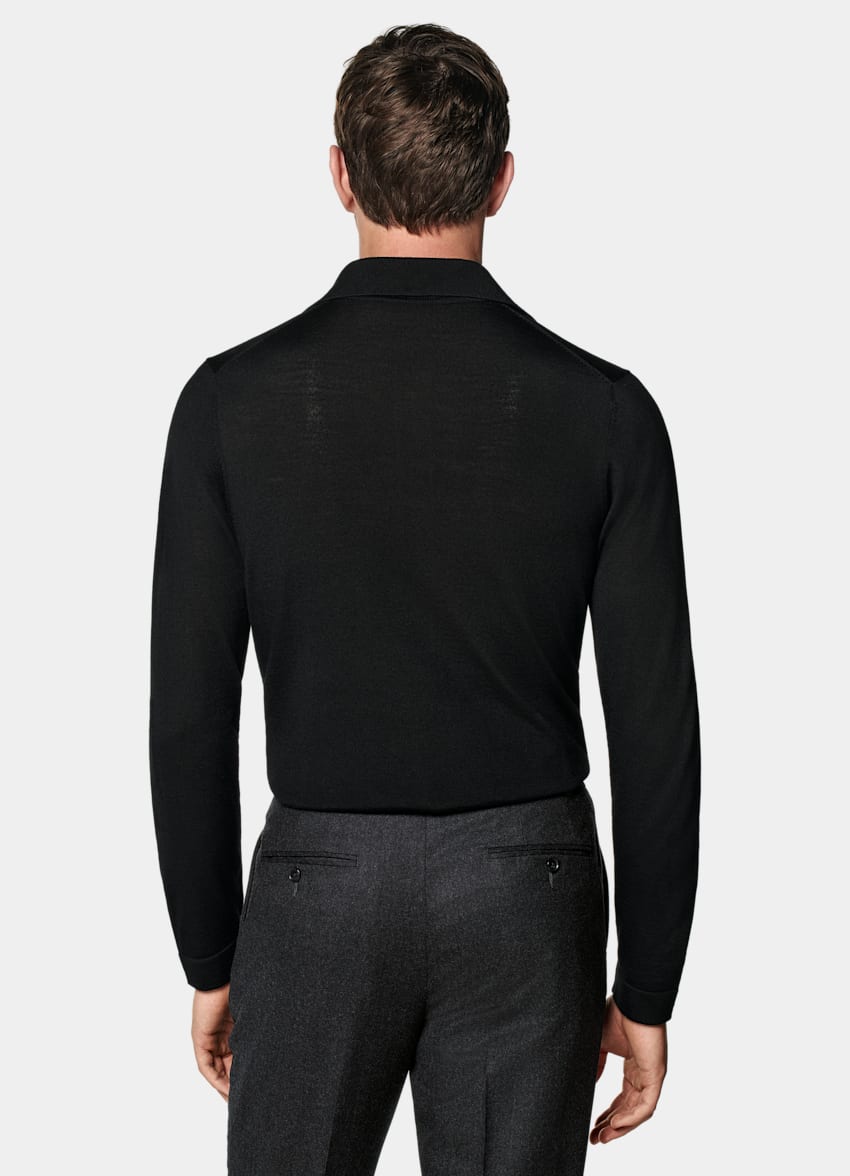 SUITSUPPLY Pure laine Cardigan col polo à manches longues Merino noir