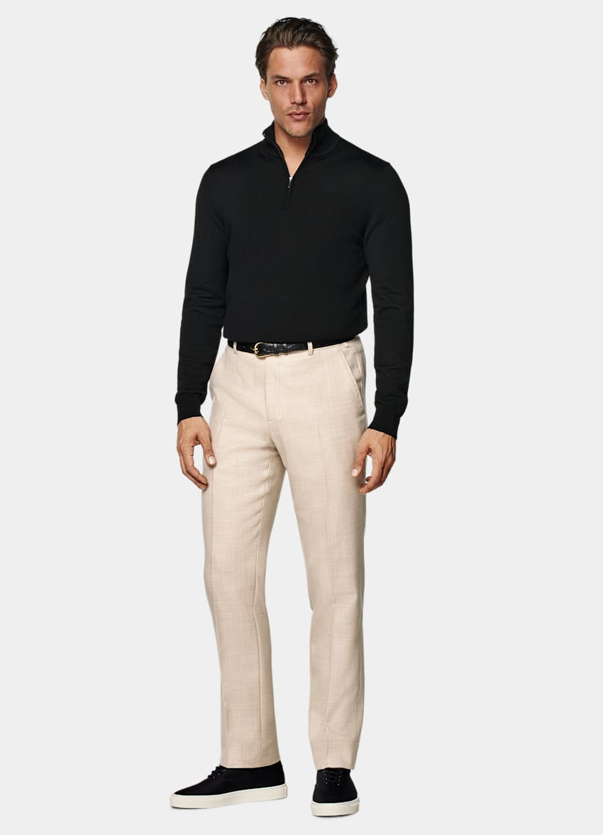 SUITSUPPLY Pure Wool Black Merino Half Zip