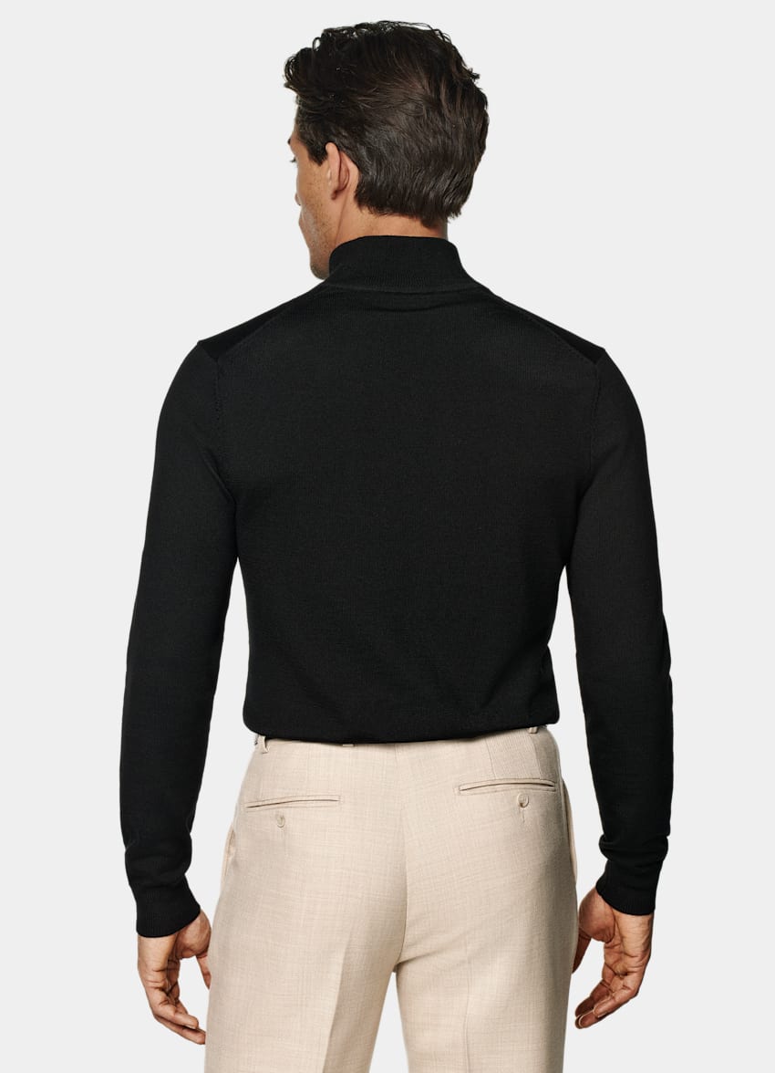 SUITSUPPLY Ren ull Svart merinotröja med half zip