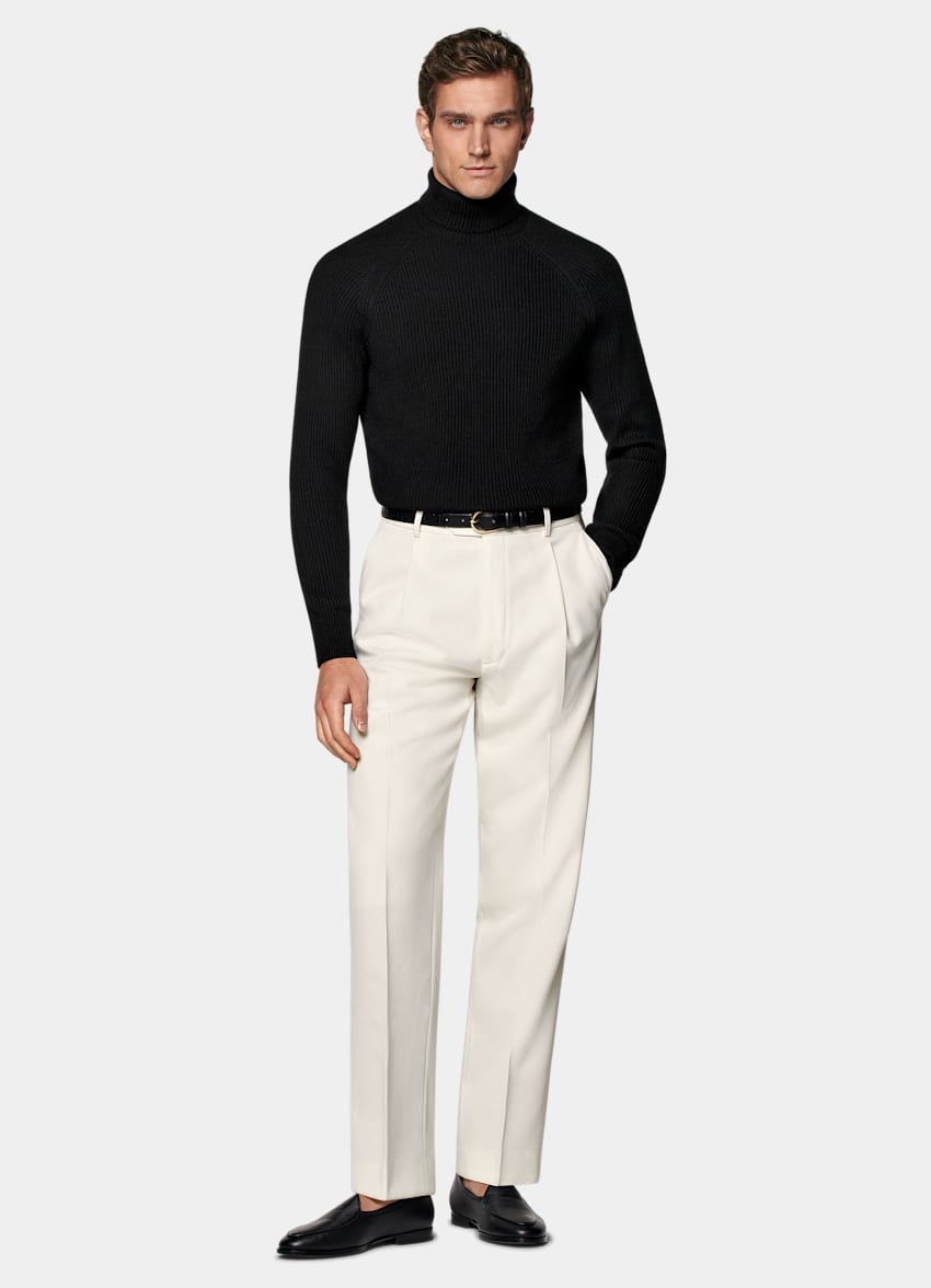 SUITSUPPLY Pure Wool Black Merino Ribbed Turtleneck