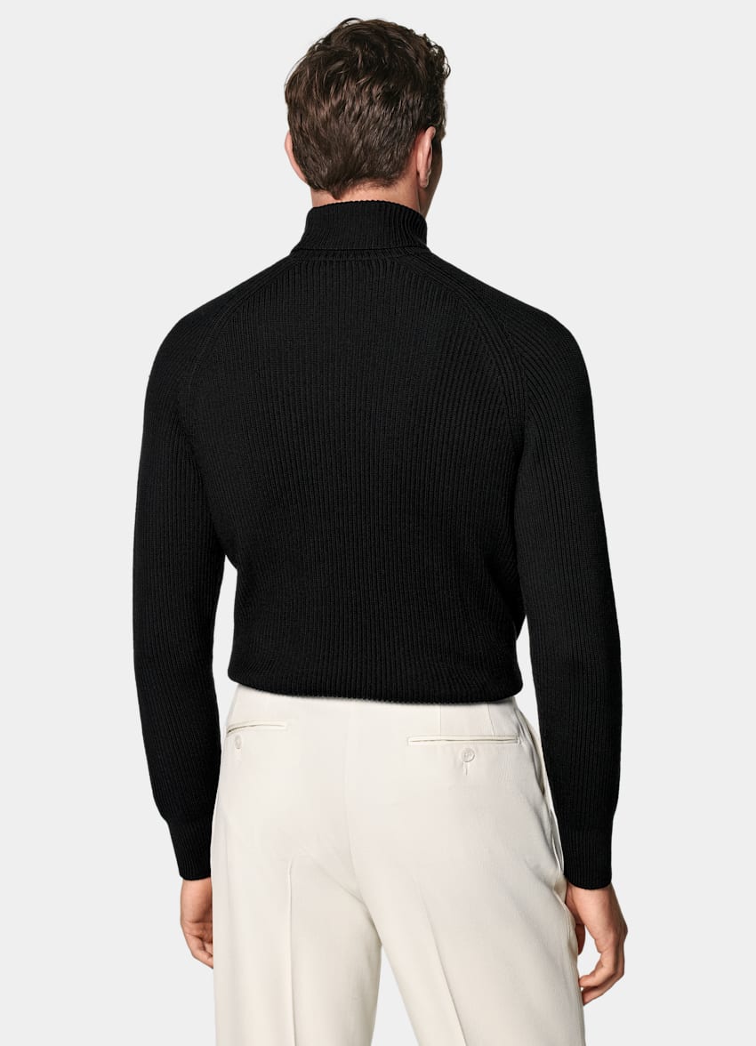 SUITSUPPLY Pure Wool Black Merino Ribbed Turtleneck