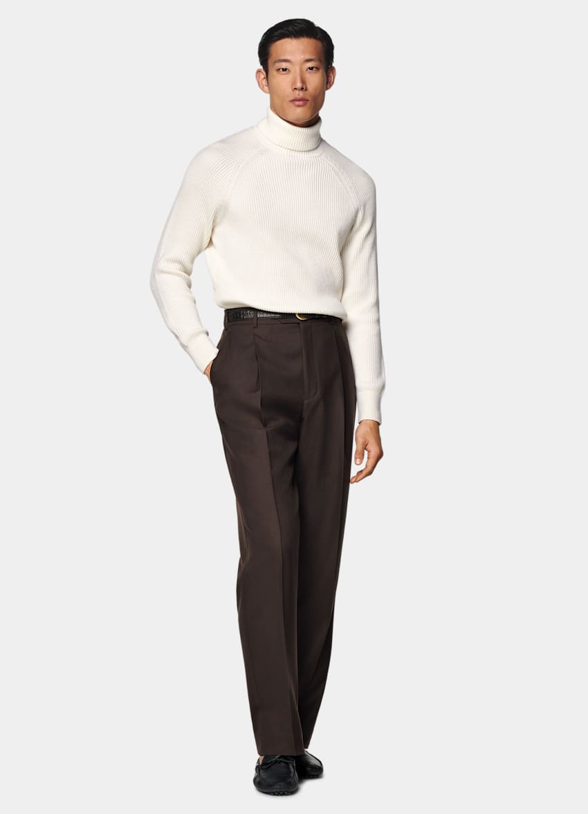 SUITSUPPLY Pure Wool Off-White Merino Ribbed Turtleneck