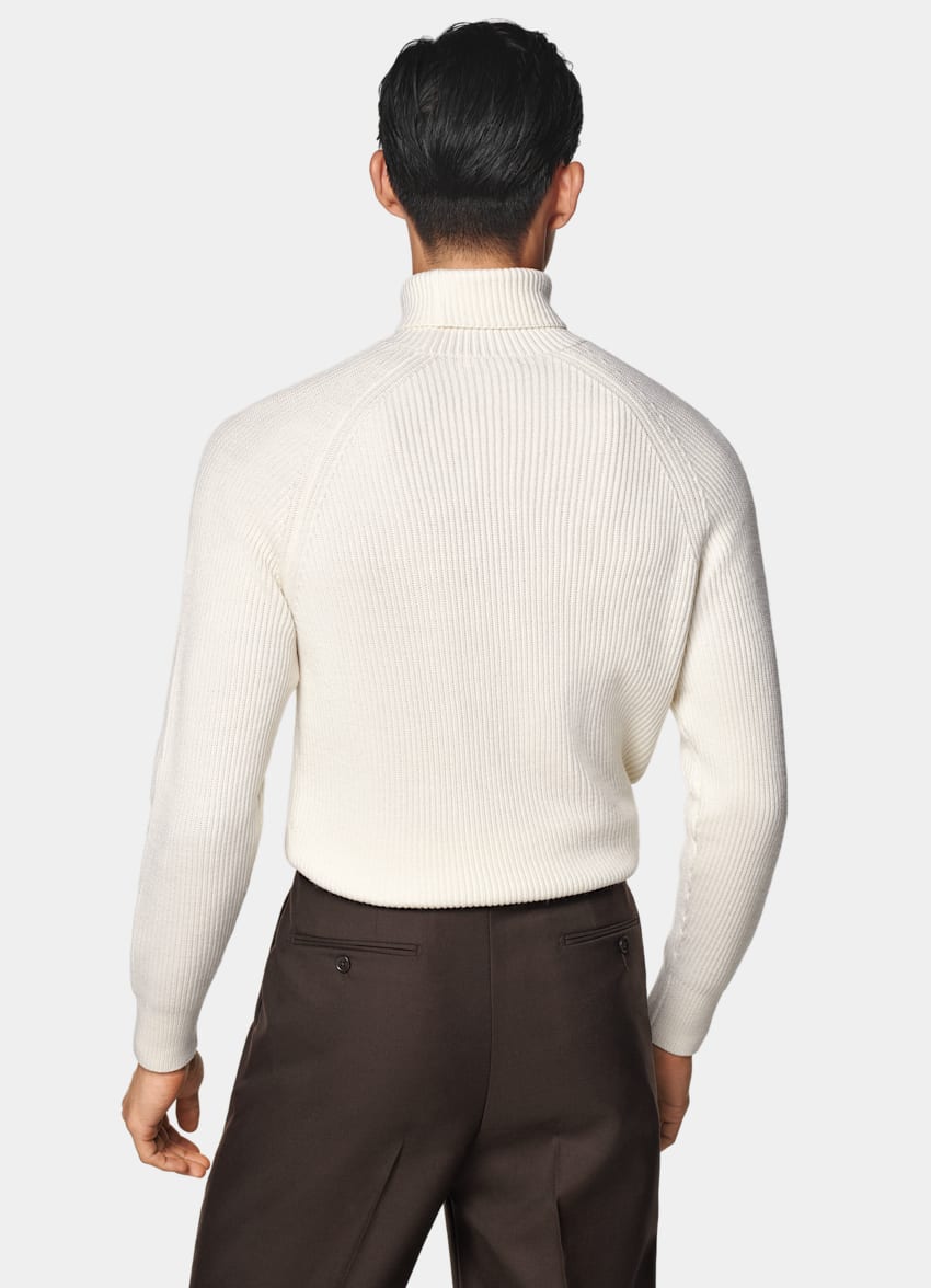 SUITSUPPLY Pure Schurwolle Merino Rollkragenpullover off-white Rippstrick