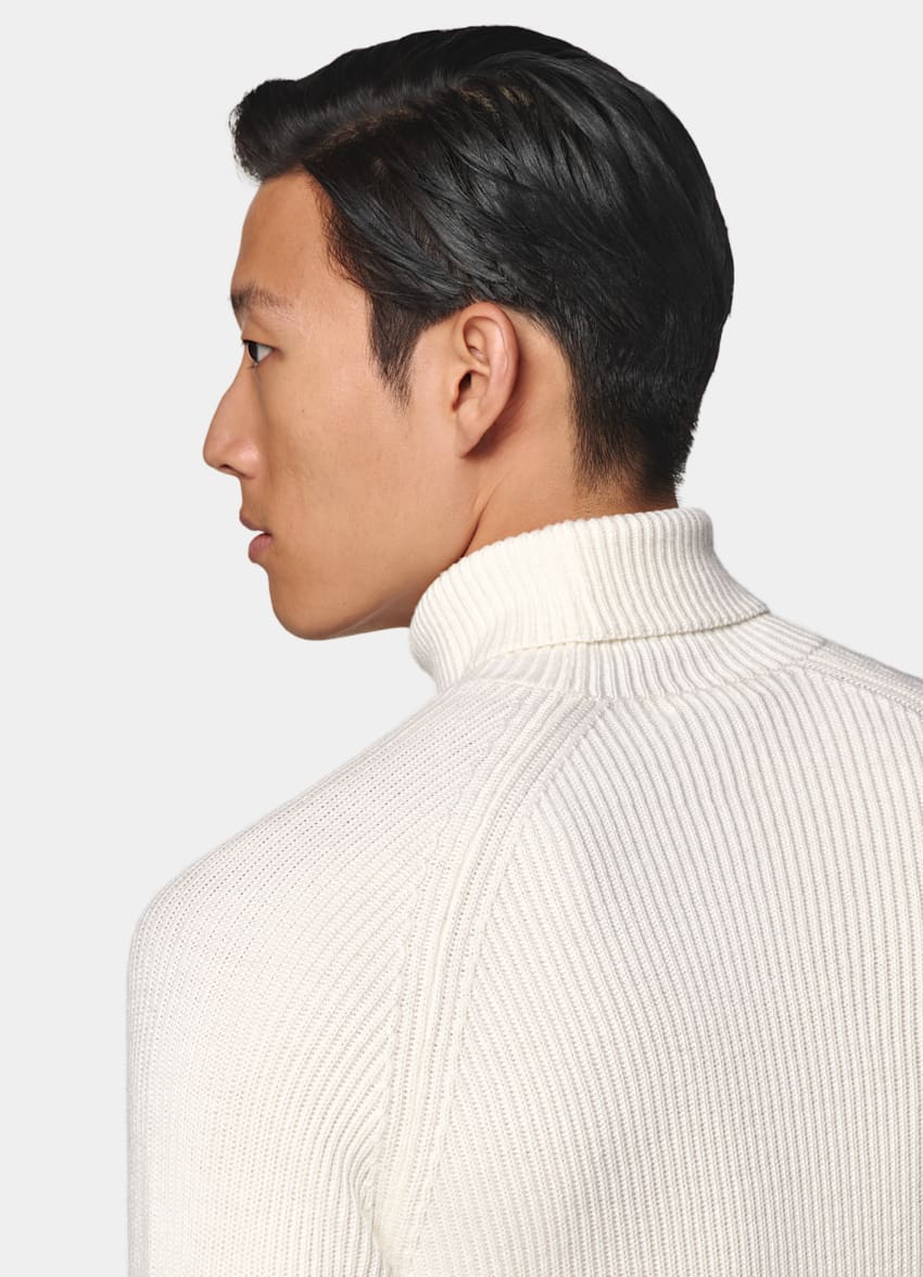 SUITSUPPLY Pure Schurwolle Merino Rollkragenpullover off-white Rippstrick