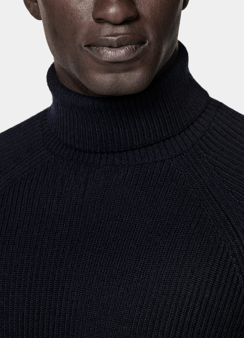 SUITSUPPLY Pure Wool Navy Merino Ribbed Turtleneck