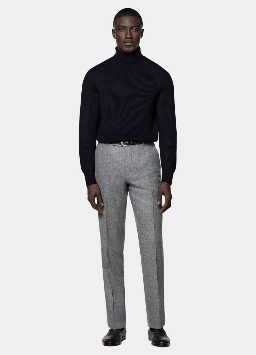 SUITSUPPLY Pure Wool Navy Merino Ribbed Turtleneck